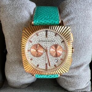 BCBGMaxAzria Gold & Teal Textured Square Watch (inoperative)
